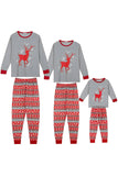 Grey Red Stripes Elk Print Christmas Family Matching Pajamas Set