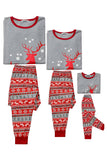 Grey Red Stripes Elk Print Christmas Family Matching Pajamas Set