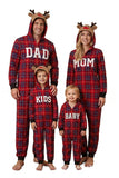 Red Grid Long Sleeve Plaid Reindeer Hooded Family Matching Pajamas Set