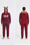 Red Grid Long Sleeve Plaid Reindeer Hooded Family Matching Pajamas Set