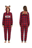 Red Grid Long Sleeve Plaid Reindeer Hooded Family Matching Pajamas Set