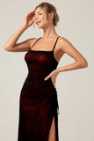 Black Red Sheath Spaghetti Straps Bridesmaid Dress With Elasticity