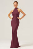 Dark Green Sheath Halter Long Bridesmaid Dress With Slit