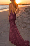 Sparkly Silver Backless Mermaid Long Formal Dress