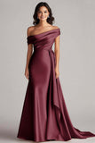 One Shoulder Pleated Champagne Sheath Long Formal Dress