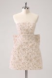Dark Green A Line Floral Strapless Mini Homecoming Dress With Bow
