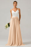 Cabernet Open Back Boho Chiffon Long Bridesmaid Dress with Lace