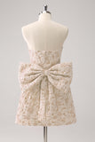 Dark Green A Line Floral Strapless Mini Homecoming Dress With Bow