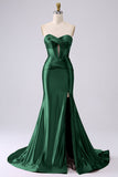 Sparkly Red Mermaid Sweetheart Corset Long Ball Dress with Slit