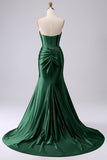 Sparkly Red Mermaid Sweetheart Corset Long Ball Dress with Slit