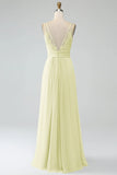 Dark Green A-Line Spaghetti Straps Pleated Chiffon Long Bridesmaid Dress