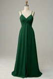 Spaghetti Straps Sleeveless Dark Green Bridesmaid Dress