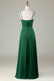 Keyhole Spaghetti Straps Dark Green Bridesmaid Dress with Slit