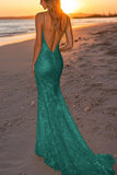 Sparkly Silver Backless Mermaid Long Formal Dress