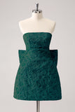 Dark Green A Line Floral Strapless Mini Homecoming Dress With Bow