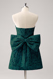 Dark Green A Line Floral Strapless Mini Homecoming Dress With Bow