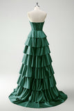 Burgundy Princess Sweetheart Beaded Tiered Corset Long Prom Dress with Slit