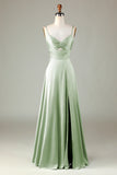 Keyhole Spaghetti Straps Dark Green Bridesmaid Dress with Slit