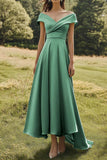 Sage Off The Shoulder Slim Formal Dress with Wide Hem