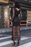 Black V-Neck Sheath Sequin Long Sleeve Ball Dress