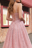 Sparkly Blush Spaghetti Straps Mermaid Ball Dress with Cape