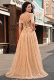 Champagne Off the Shoulder Sequin Mermaid Long Ball Dress