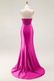 Blush Mermaid Sheer Corset Beaded Strapless Long Prom Dress With Slit
