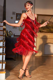 Red Roaring 1920s Gatsby Fringed Flapper Dress