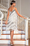 White Roaring 1920s Gatsby Fringed Flapper Dress