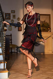 Black Red Beaded Gatsby Fringed Flapper Dress