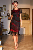 Black Red Beaded Gatsby Fringed Flapper Dress