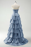 Burgundy Princess Sweetheart Beaded Tiered Corset Long Prom Dress with Slit