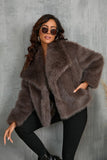 Fluffy Black Turn Lapel Faux Fur Winter Coat