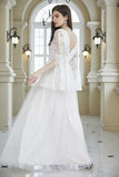 White A-Line V Neck Lace Bell Sleeves Long Wedding Party Dress