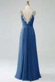 Lilac A-Line Spaghetti Straps Pleated Chiffon Long Bridesmaid Dress