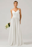 Lvory Open Back Boho Chiffon Long Bridesmaid Dress with Lace