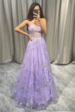 Purple A-Line Sequins Ball Dress with Embroidery