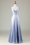 Keyhole Spaghetti Straps Lilac Bridesmaid Dress with Slit