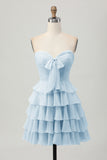 Yellow Strapless A Line Tiered Homecoming Dress with Bow