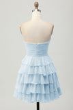 Yellow Strapless A Line Tiered Homecoming Dress with Bow