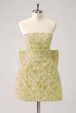 Dark Green A Line Floral Strapless Mini Homecoming Dress With Bow