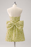 Dark Green A Line Floral Strapless Mini Homecoming Dress With Bow