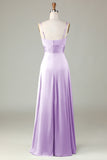 Keyhole Spaghetti Straps Lilac Bridesmaid Dress with Slit