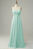 Spaghetti Straps Sleeveless Lvory Bridesmaid Dress