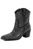 Black Rhinestone Contrast Color Western Ankle Boots