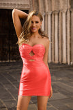 Strapless Cut Out Fuchsia Beaded Tight Short Cocktail Dress