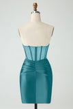 Dark Green Corset Strapless Bodycon Short Homecoming Dress