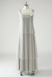 Grey Tiered Chiffon Spaghetti Straps Mother of the Bride Dress with Beading