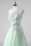 Light Green Sequins A Line Strapless Ruched Wedding Guest Dress