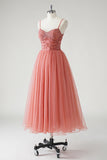 Blush A Line Spaghetti Straps Ruched Sequins Corset Formal Dress